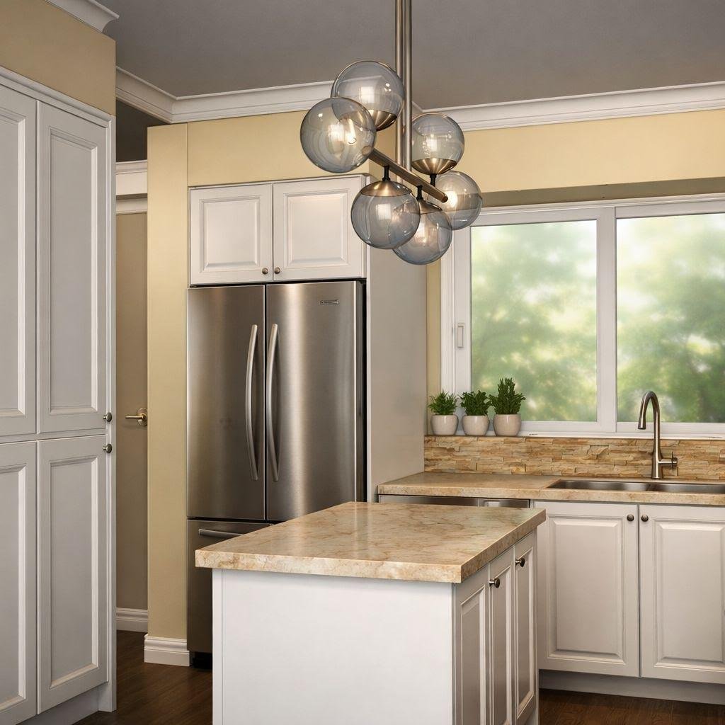 Kitchen renovation design concept with white cabinets and island for Toronto home by TG Works