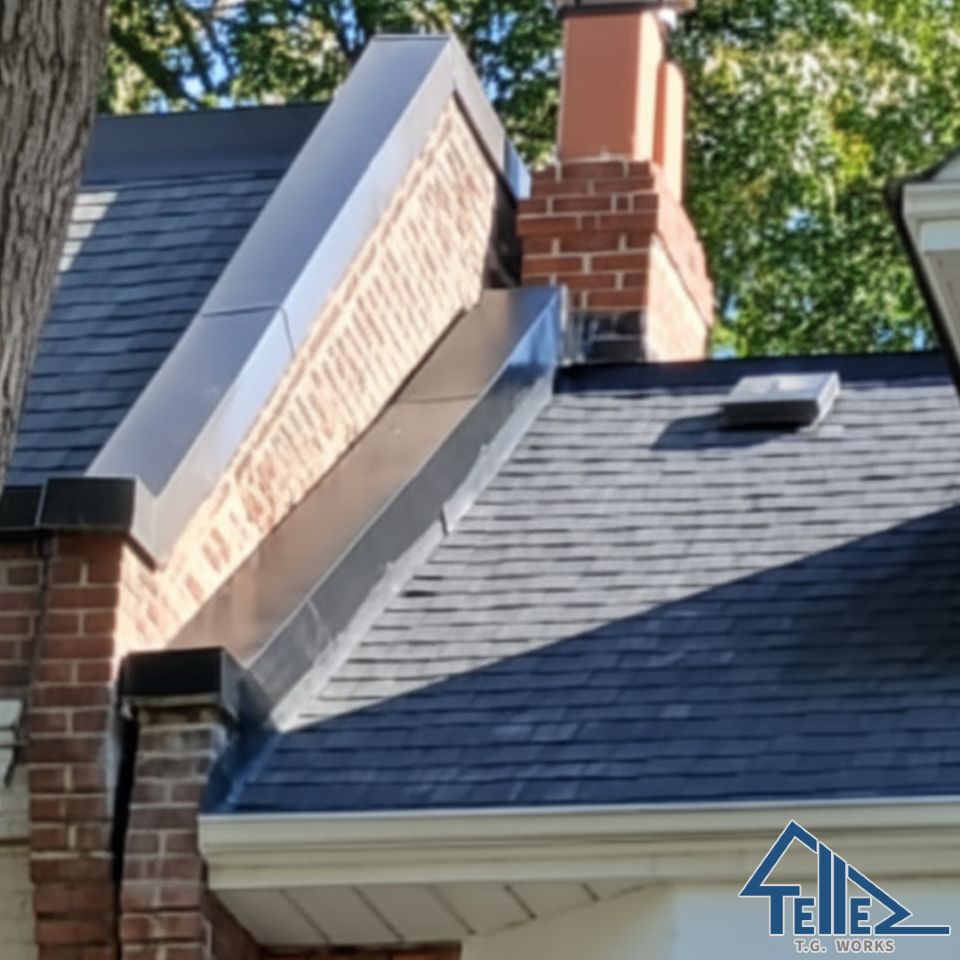 Shingle roof with chimney flashing repair on Toronto home